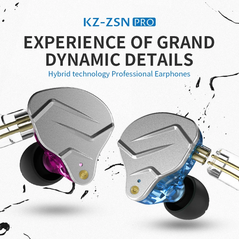 Наушники-вкладыши KZ ZSN PRO 1BA + 1DD гибридные Hi-Fi металлические спортивные с