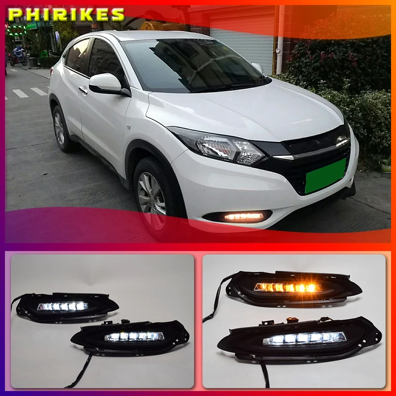 

DRL для Honda HRV HR-V 2015 2016 2017 2018 12 В светодиодный ные Автомобильные дневные ходовые огни противотуманные фары с динамическим указателем поворота стильное реле