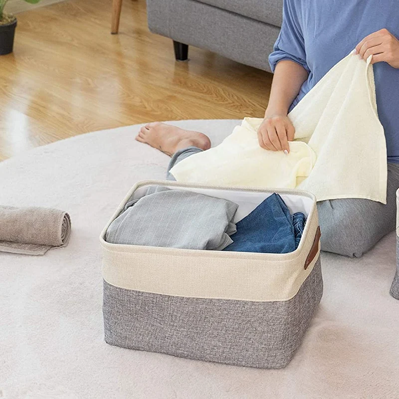 

Large Foldable Storage Bin Collapsible Sturdy Cationic Fabric Storage Basket Cube with Handles for Nursery Home 3-Pack