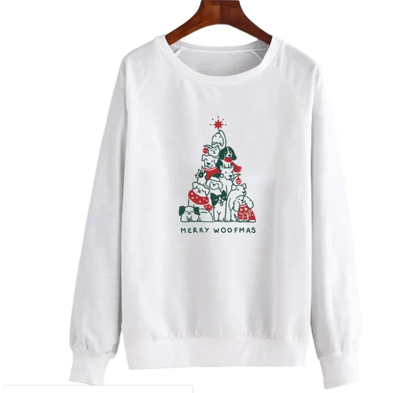 MERRY WOOFMAS с буквенным принтом для женщин Kpop толстовки милые рождественские собаки графический Свитшот Harajuku Дамы негабаритных толстовка одежда