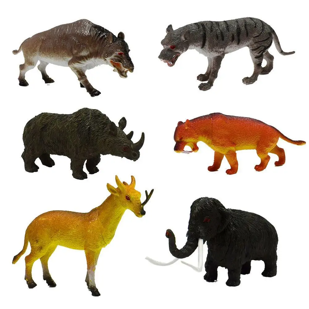 

6Pcs Simulation Mammoth Saber Tooth Tiger Rhinoceros Prehistoric Animal Model Toy