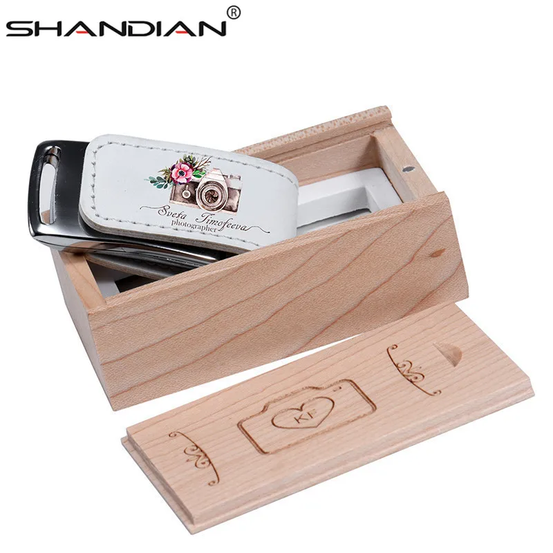 SHANDIAN USB 2.0 custom Company Logo Flash pen drive 64GB 32GB 4GB 8GB 16GB Pendrive Leather Usb+Box 1PCS free logo | Компьютеры и