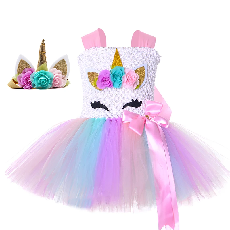 Детский костюм для хеллоуина единорог с юбкой-пачкой платье цветочным рисунком