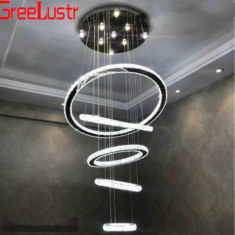 

Luxury Large 5 Rings Round Crystal Led Chandelier light Spiral Led Pendant Lamp Light Fixtures Stair Hotel Lamp Dimmable Lustres