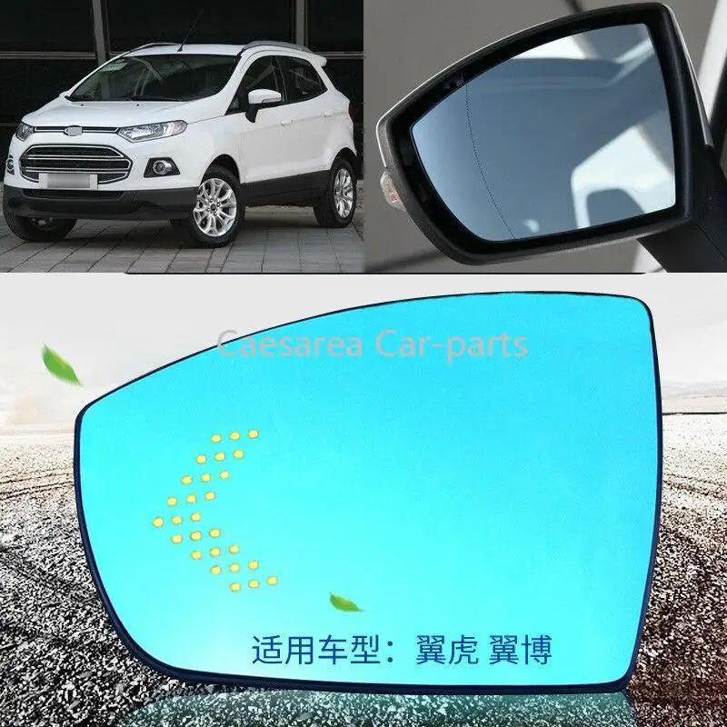 

For Ford Ecosport Car Rearview Mirror Glare Proof Blue Glasses Led Lamp Heated