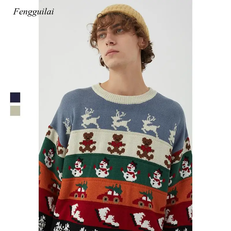 Loose Autumn Winter Casual Couple Sweater Pullover Long Sleeve Korean Christmas Cartoon Sweater Men