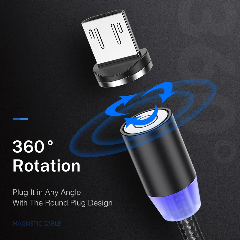 Магнитный USB кабель YKZ для устройств с разъемом micro поворотный на 360°|Кабели
