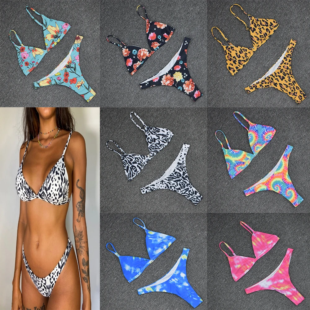 

2021 Summer Women Two Piece Swimwear Sexy Bikini Set Color Tie Dyed Swimsuit Leopard Bathing Suits Beachwaer