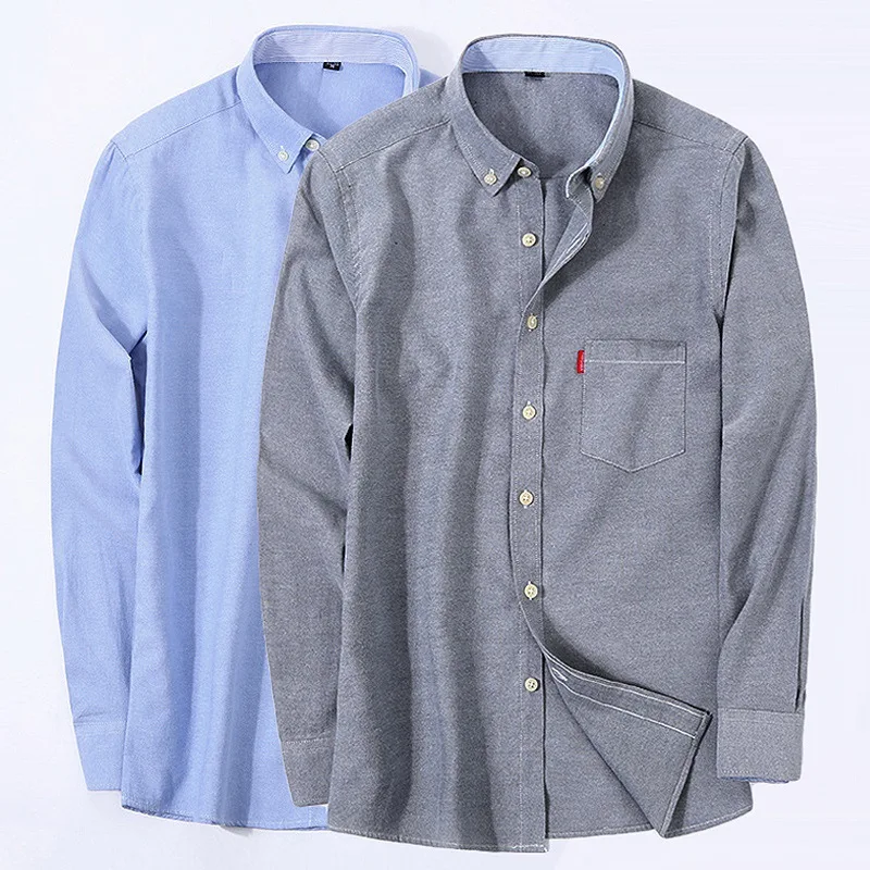 

Рубашка мужская оксфордская с длинным рукавом, повседневная сорочка с длинными рукавами, Однотонная футболка на пуговицах