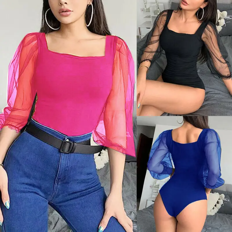 Женский сексуальный сетчатый рукав Bodycon Комбинезон Боди Трико Топы Мода | Женская