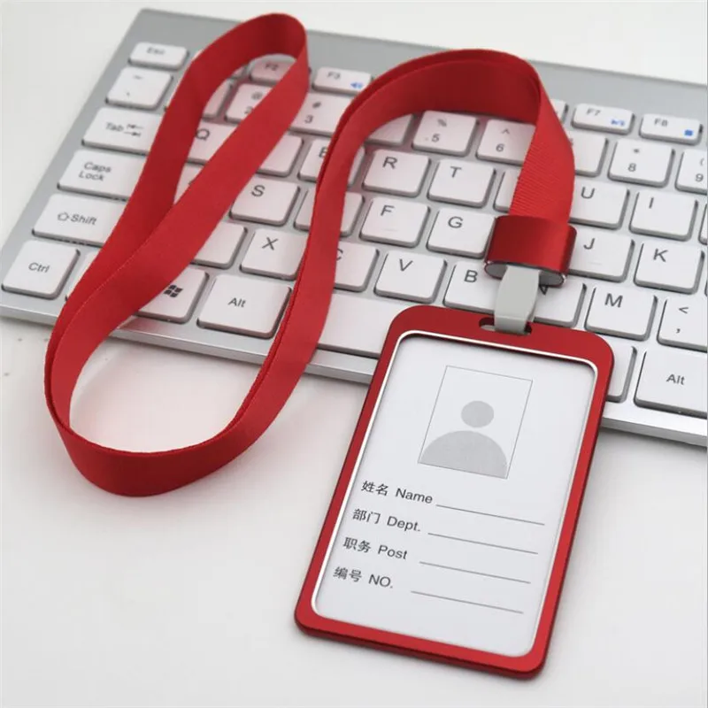 

Men Women Business Bank Credit Card Holder Name ID Card Cover Work Card Holders Metal Work Identity Badge with Lanyard Card Case