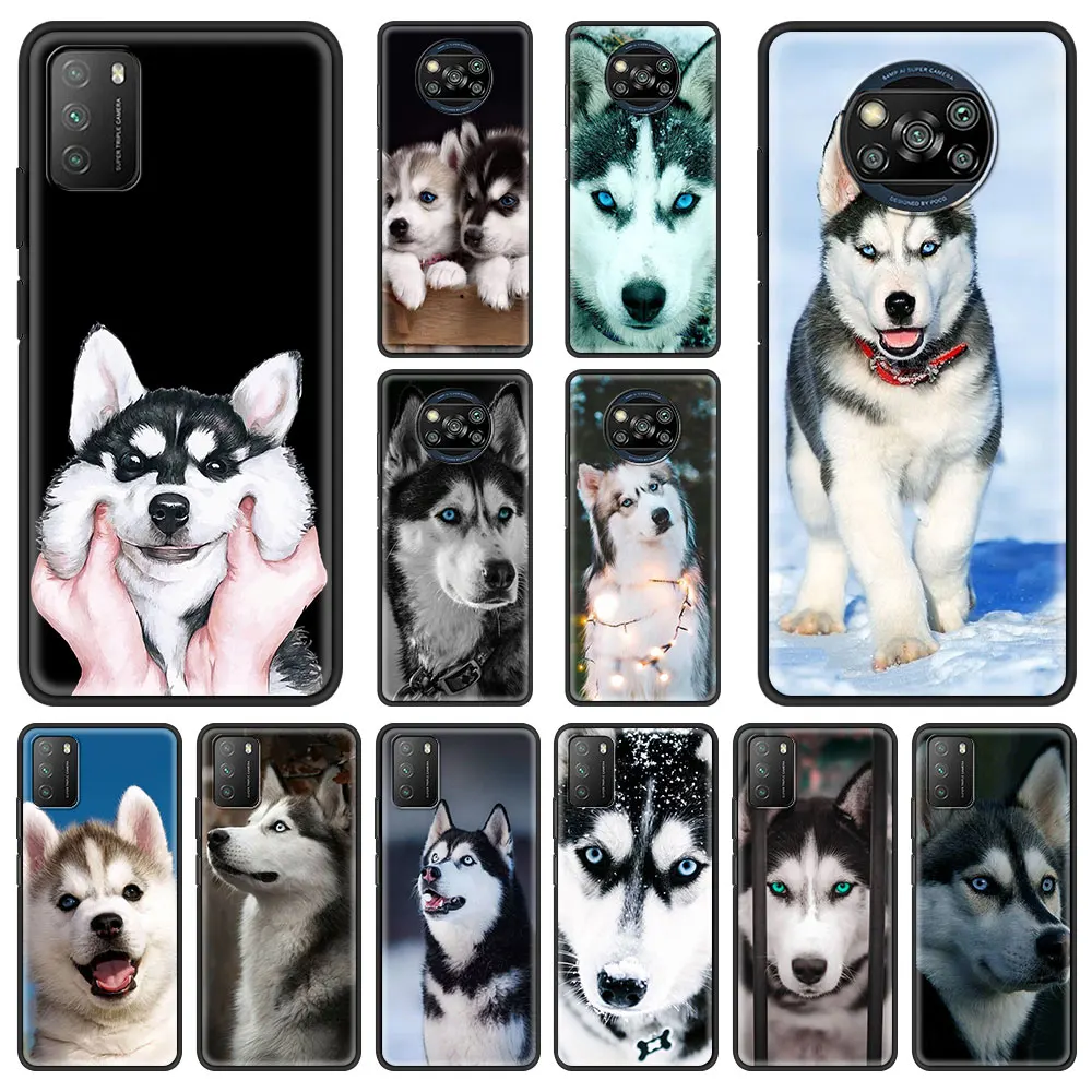 

Alaskan Husky Dog Cute Puppy Case For Xiaomi Mi Poco X3 NFC M3 Pro Note 10 Lite 11 10T Pro 5G 9T Soft Phone Coque Black Cover