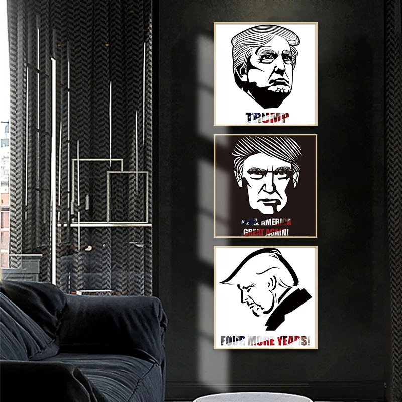 

Trump Figure Portrait Wall Art Humor Funny Poster Canvas Painting Black and White Sketch Picture for Home Room Decor Printing