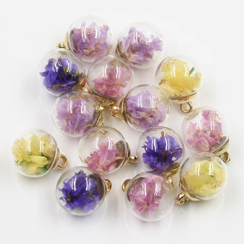 

10pcs Charms Don't Forget Me Dried Flowers Glass Ball 16mm Pendants Making Findings Handmade Jewelry DIY for Earrings Necklace