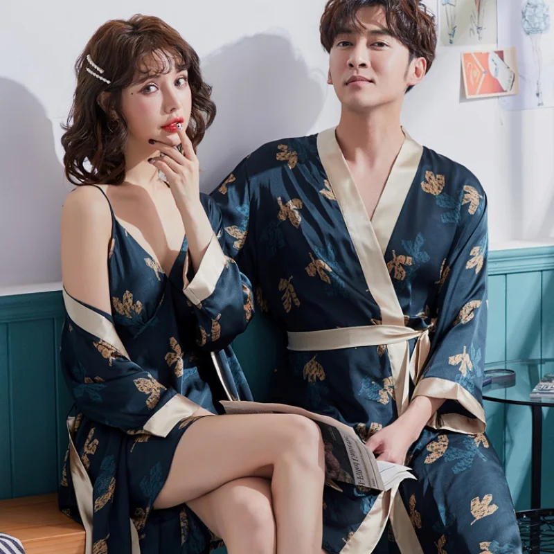 Satin Silk Summer Kimono Lover Honeymoon Robe Men Women Bathrobe Home Robes Soft Peignoir Homme Badjas Sleep Lounge Sleepwear