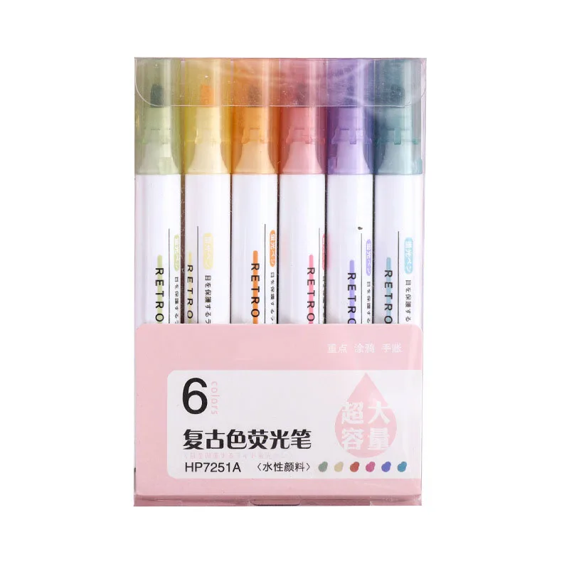 

6pcs/set Morandi Highlighter Creativity Fluorescent Pen Drawing Graffiti Marker Journal Art Pens School Office Supplies