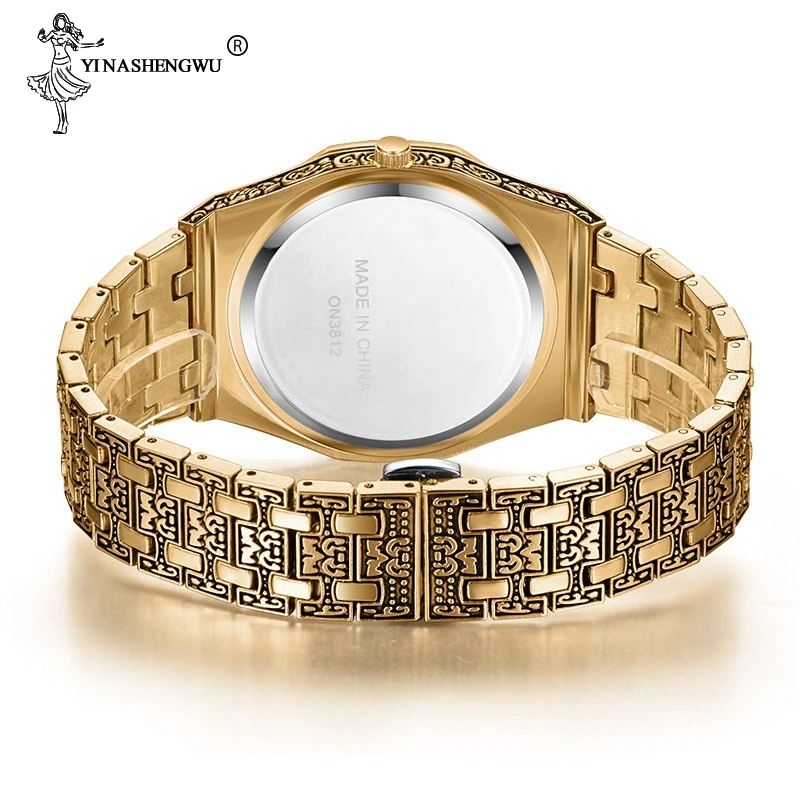

Vintage Carved Watch Man Waterproof Original Steel Band Wristwatch Fashion Classic Designer Luxury Brand Golden Mens Watch Gifts