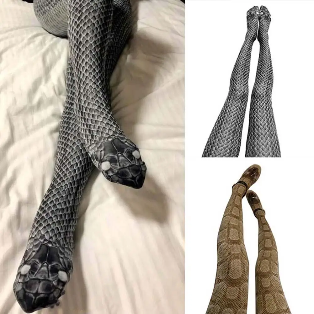 3D носки со змеиным рисунком чулки женские колготки эластичные длинные имитация