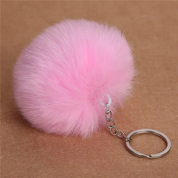 Pink 8 см пушистые шарики из меха кролика рекс, брелок из искусственного меха кролика, брелок с меховым помпоном, брелок для автомобиля, сумка, подвеска, 30 цветов - Цвет: Pink