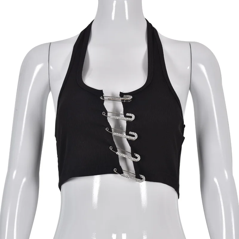 

Oluolin Women Sexy Tank Top Y2k Aesthetics Hollow Out Halter Backless Summer Cropped Tops E-Girl Solid Color Streetwear Punk Top
