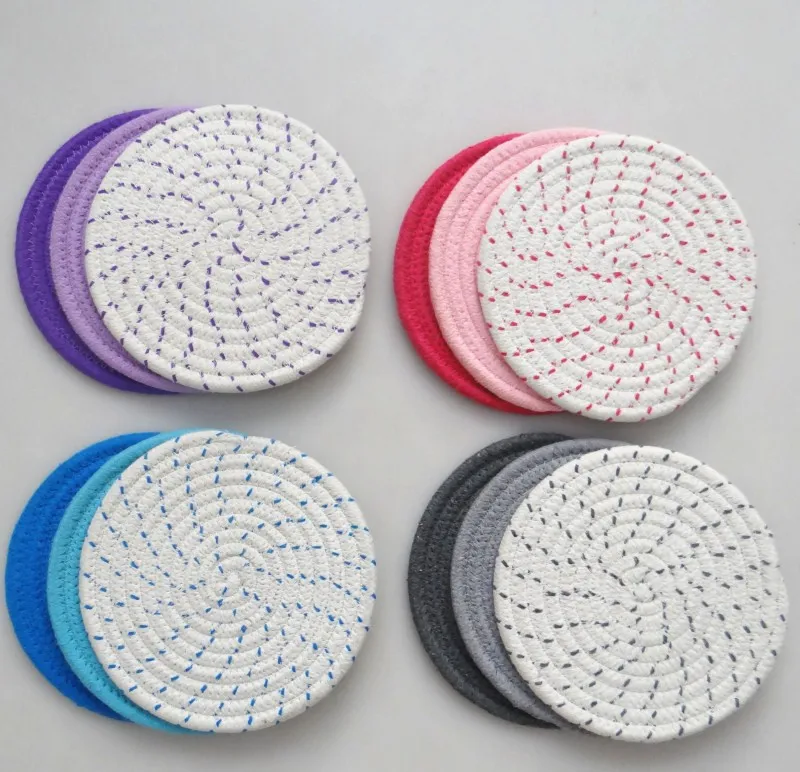

3Pcs/Set 18cm Round Cotton Rope Cup Bowl Coaster Insulation Pad Non-Slip Table Plate Mat Handmade Placemat