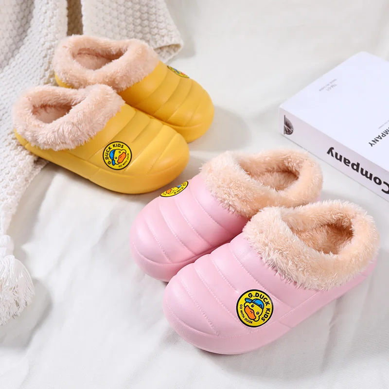 

2021 Winter New Children Plus Velvet Warm Home Cotton Slippers Boy's Soft and Comfortable Waterproof Indoor Casual Shoes Unisex