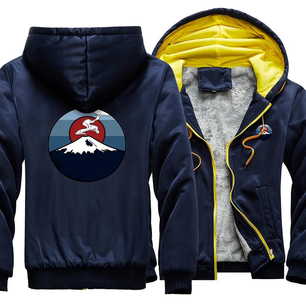 

Japan Mount Fuji Printing Zipper Jacket Men Autumn Winter Thick Coat Casual Cool Hoodies Men Fleece Creative Streetwear For Man
