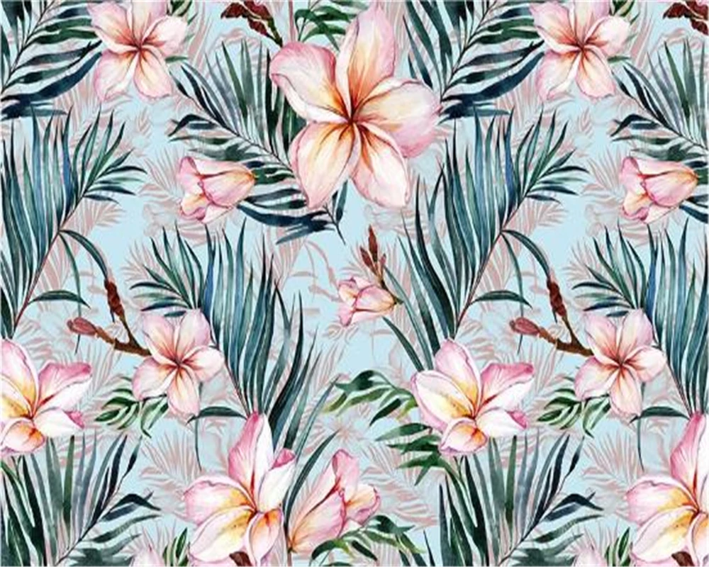 

Wall Murals Wallpaper Nordic Minimalist Hand Painted Flowers and Leaves TV Background Wall Floral Wallpaper For Walls Promotion