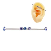 jhjt 1pc 14g 1 6mm colorful cz industrial barbell ear 316l surgical steelcartilage piercing bar earring stud body jewelry 38mm
