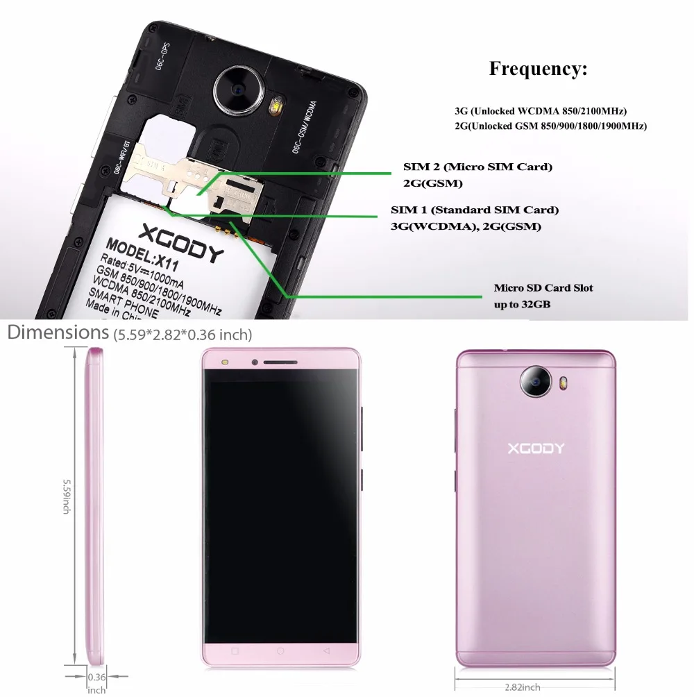 Аккумулятор XGODY X11 1800 мА · ч 3 7 в для мобильного телефона MTK6737 четырехъядерный |