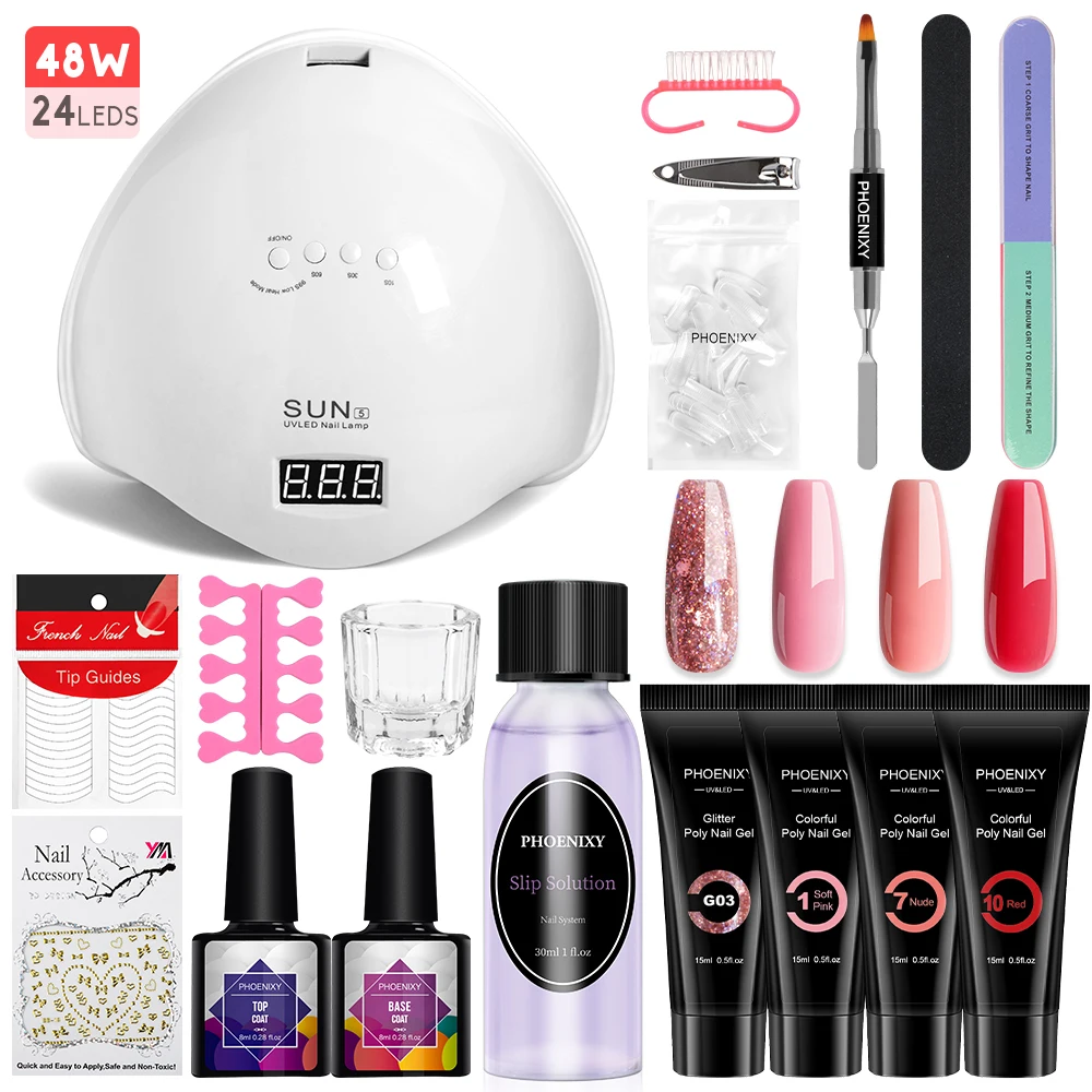 Поли набор гелей для ногтей с машинка стрижки 48 Вт УФ светодиодный светильник