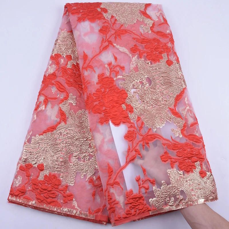 Красивая африканская кружевная ткань для платья Аппликация золотая линия