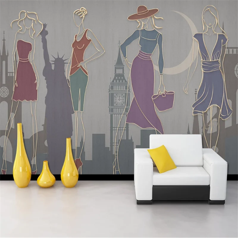 wellyu Customized large 3d wallpaper modern minimalist light luxury city building character model tooling background wall | Обустройство