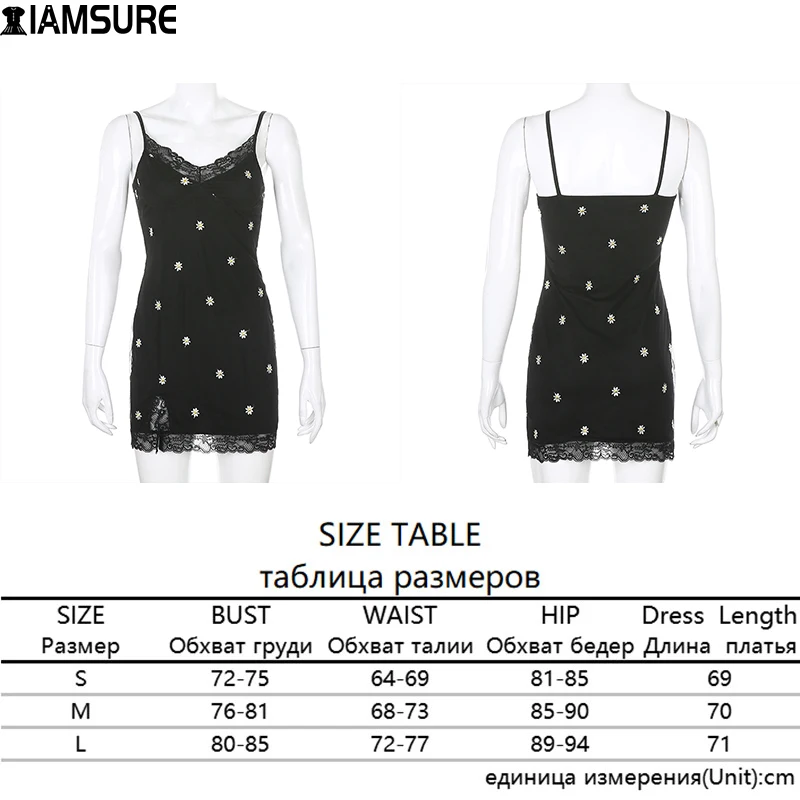 

IAMSURE Daisy Embroidery Lace Dress Women Vintage Sexy Sleeveless Split Deep V-Neck Mini Dresses 2021 Summer Casual Streetwear