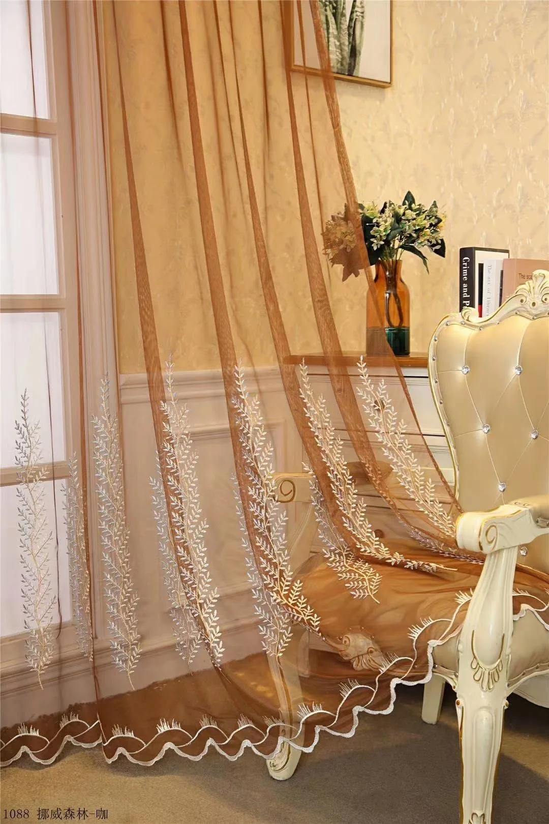 

Colorful TUllE FOR WINDOWS embroidered window sheers White valance Tulle Curtains Kitchen Curtains Voile Romantic Tree pattern