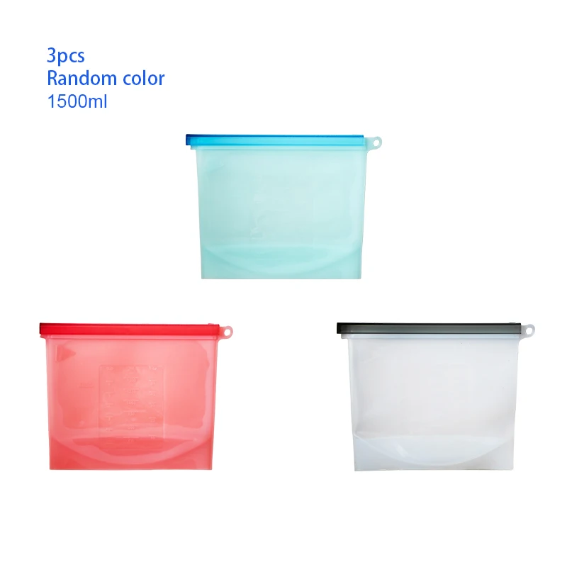 3pcs 1500ml 4 шт 500/1000/1500 мл/4000 мл многоразовые силиконовые Еда хранения Свежие Фрукты Мясо Чехлы для хранения молока Кухня аксессуары - Цвет: 3pcs 1500ml