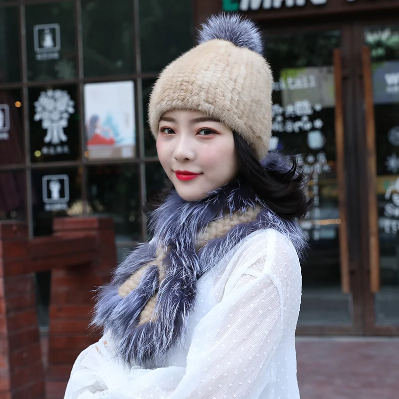 2020 новые женские трикотажные натурального меха теплая шапка с натуральным мехом