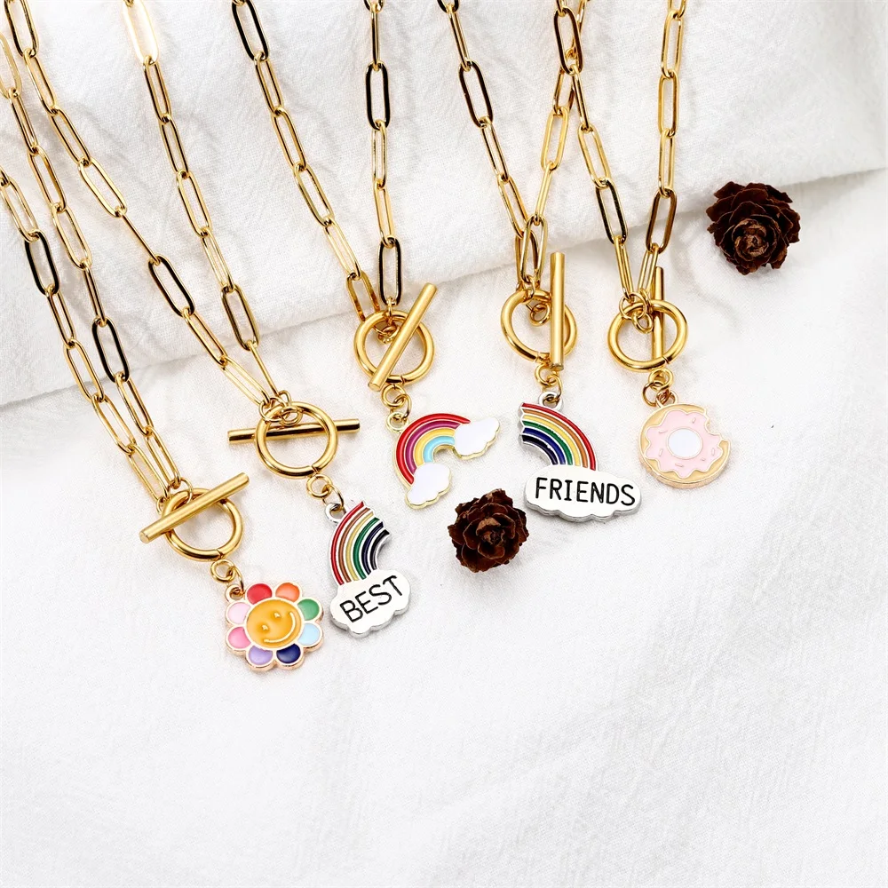 

Hip Hop Chain Stainless Steel Gold OT Rainbow Charm Bracelet Classic Link Chain Bracelet For Women Men Jewelry Chain Chokers
