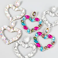 new shiny rhinestone love heart pendant womens earrings dinner party wedding fashion luxury statement jewelry accessories