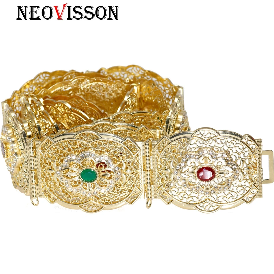 

NEOVISSON Gold Color Algeria Caftan Belt For Women Wedding Dress Jewelry Metal Waist Chain