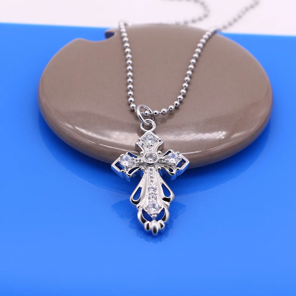 Мода 925 Серебряное ожерелье женские колье с подвеской в виде креста популярная