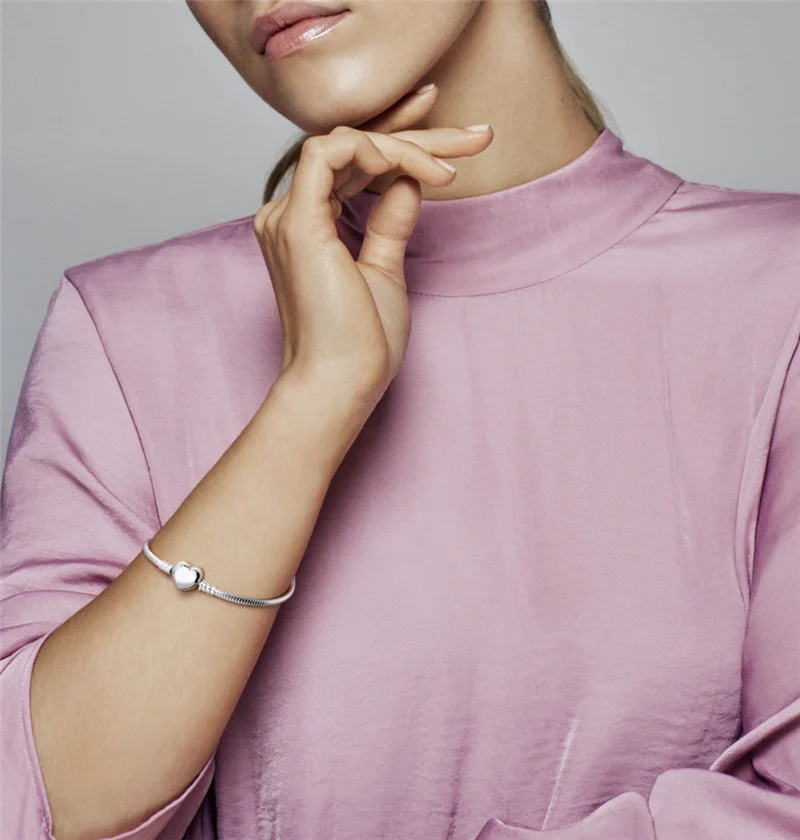 

2021 new TOP Selling 925 Sterling Silver Heart Clasp Snake Chain Charms Beads Bracelet For Women Fashion DIY Jewelry