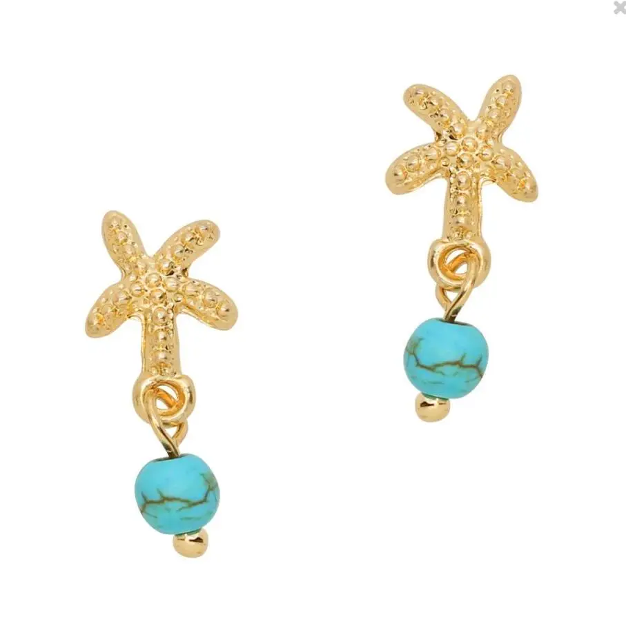 

100pcs Starfish Turquoise Bead Dangle 2colors Glitter Flower 3D Nail Art Decorations with Rhinestones, Alloy Nail Charms Jewelry