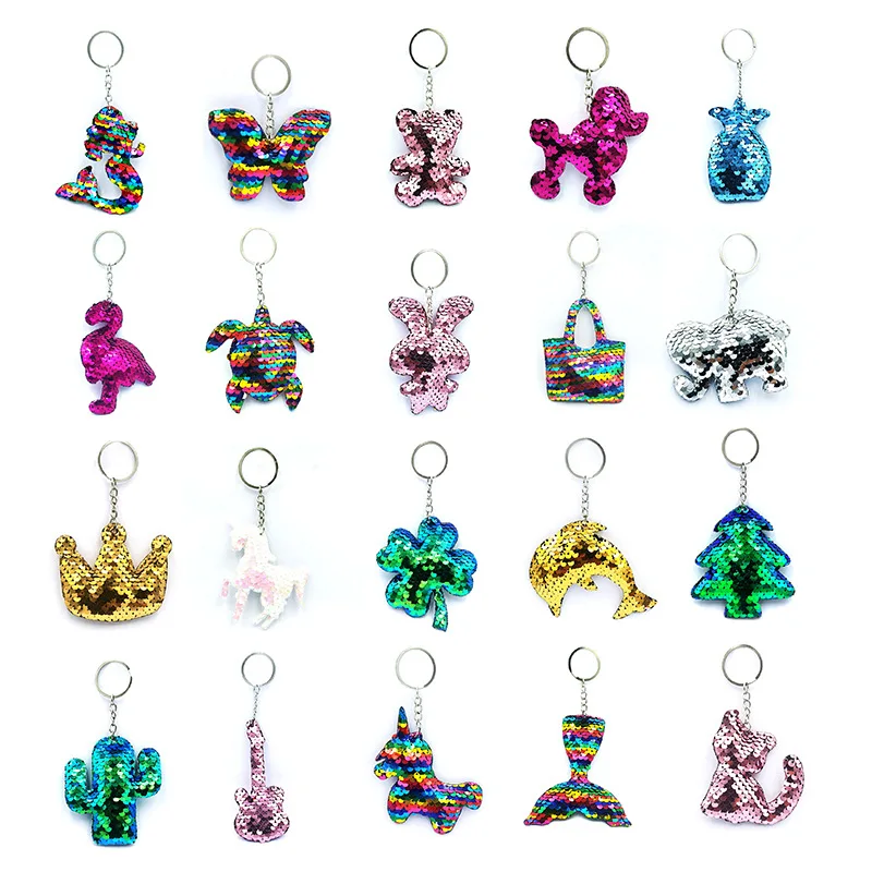 

Reflective Glossy Animal And Plant Keyring Pet Sequin Fashion Women Bag Gift Men Car Pendant Keychain On Phone Charm Accessories