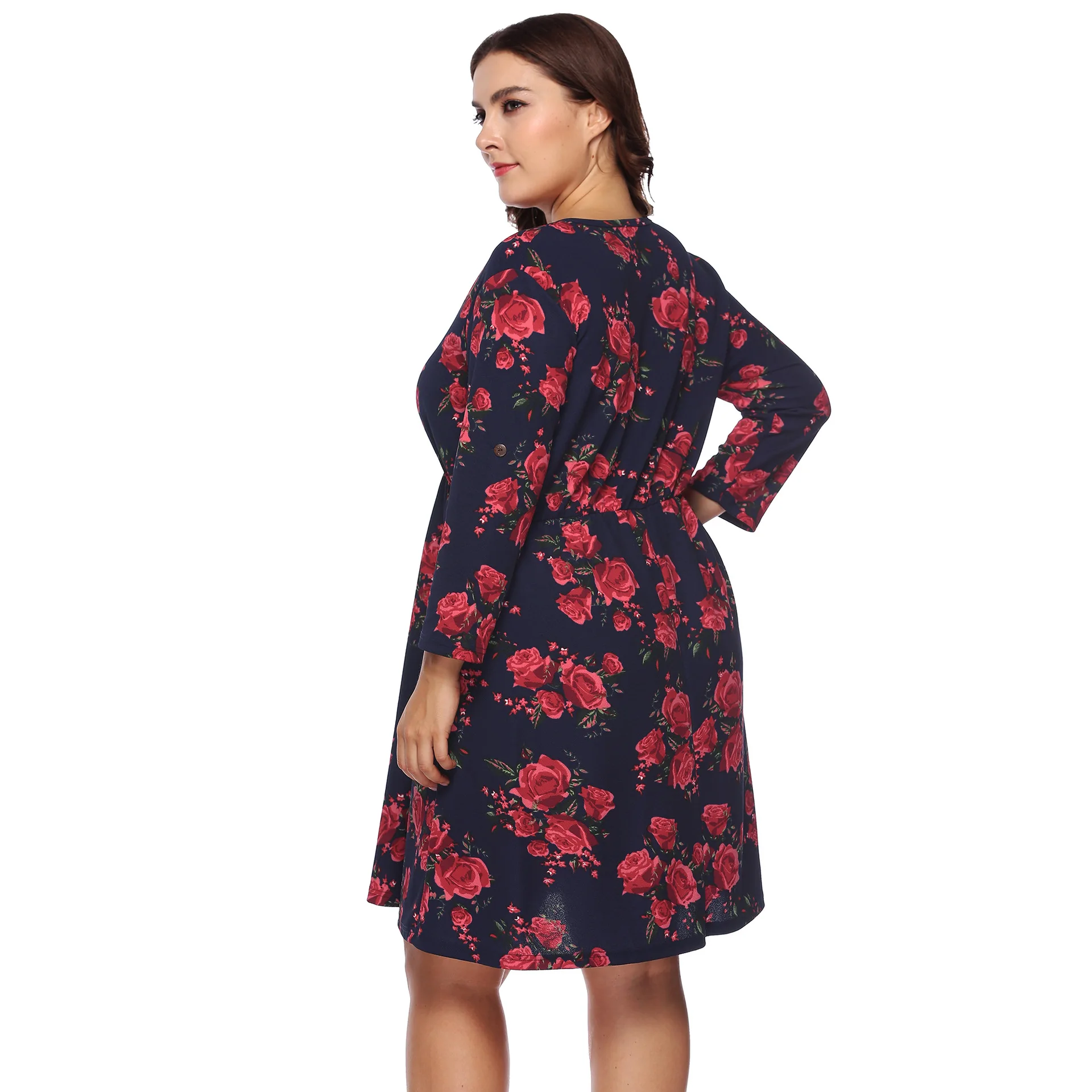 

Plus Size Dress For Women Clothes Autumn And Winter Large Size Women's Clothes Printed Waist Controlled Half Sleeve Zipper Dress