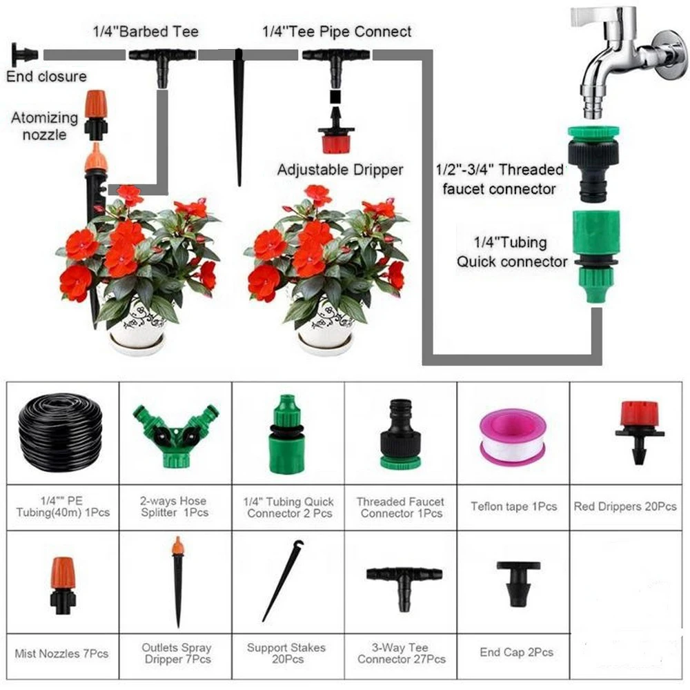 40M Micro Drip Irrigation System Watering Kit Smart Garden Automatic Plant Green House |