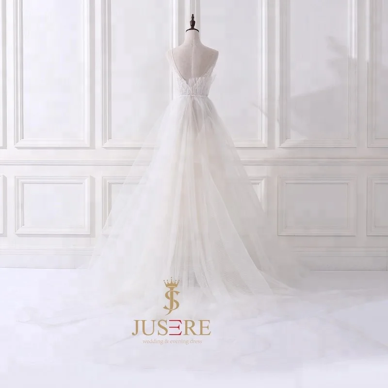 Jusere A-line Wedding Dress beads tulle V-neck Long sleeves Bridal Gown Robe De Mariage Vestido de Noiva