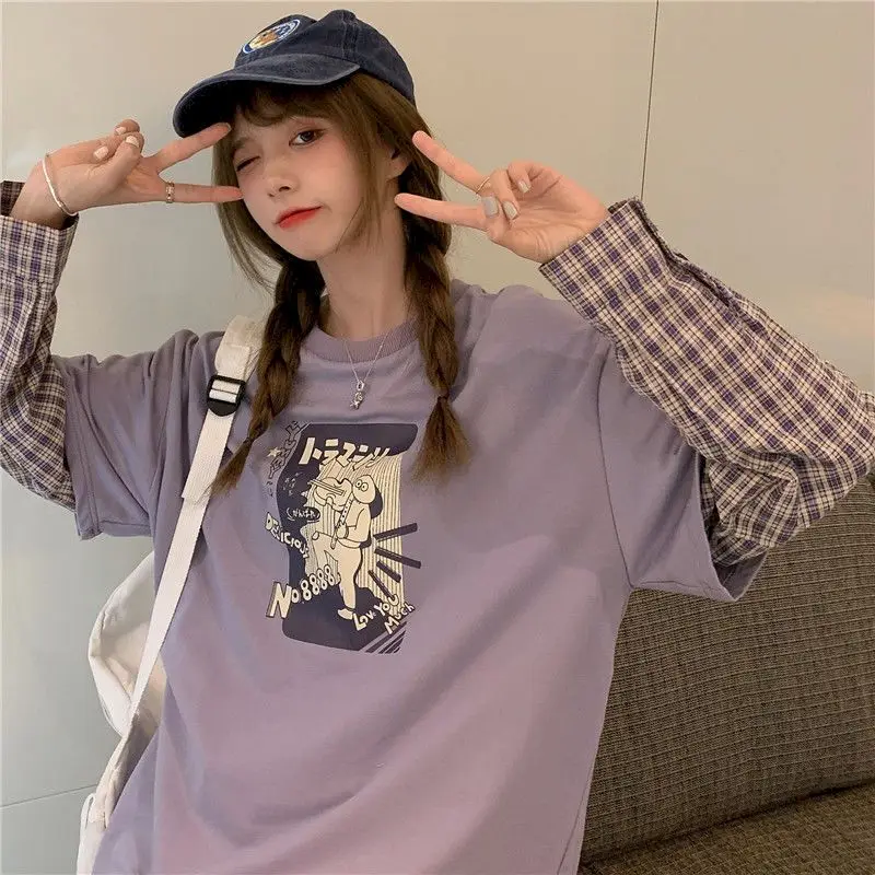 

Hooded Sweatshirt Women 2021 Autumn Fake Two-piece Splicing Shirt Long-sleeved Hooded Sweatshirt Korean Version Loose Thin Top