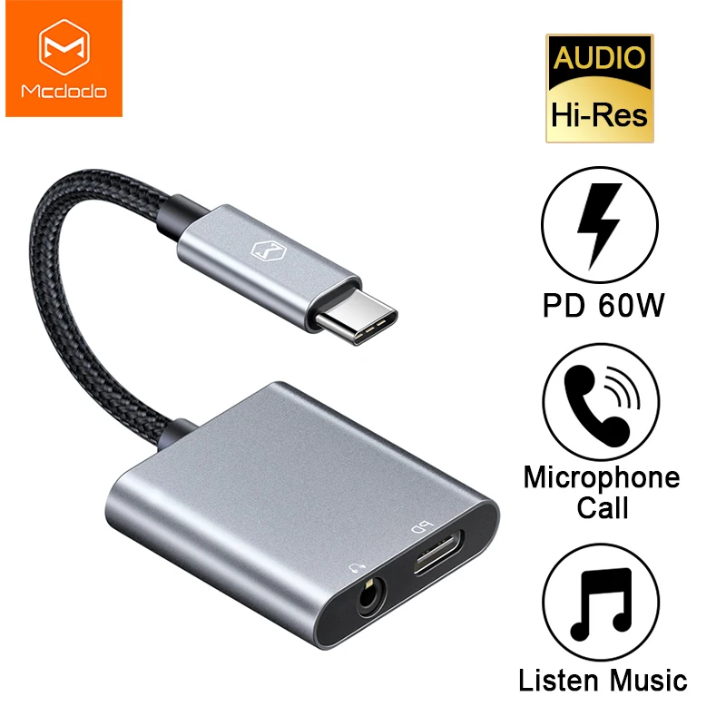 Цифровой аудио адаптер Mcdodo 60 Вт PD быстрая зарядка USB C к DC мм + Type DAC Aux кабель