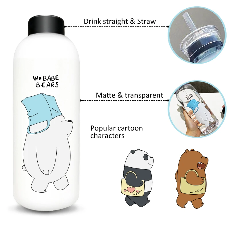 1000 мл бутылка для воды KONGFU Panda Cup с соломинкой прозрачная мультяшная посуда